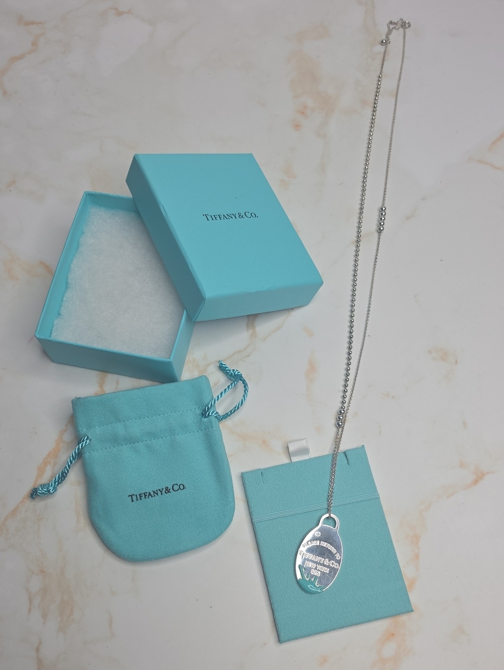 Tiffany & Co. Sterling Silver Return to Tiffany Splash Oval Tag Pendant Neckless